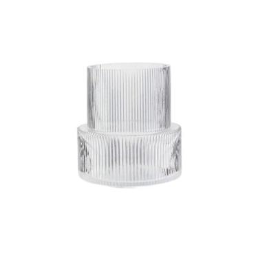 Imagem de couponhub Vaso de vidro transparente, vaso canelado de 17,8 cm, vaso de flores moderno canelado, vaso decorativo prático para sala de estar, mesa de jantar, decoração interna de casa (transparente)