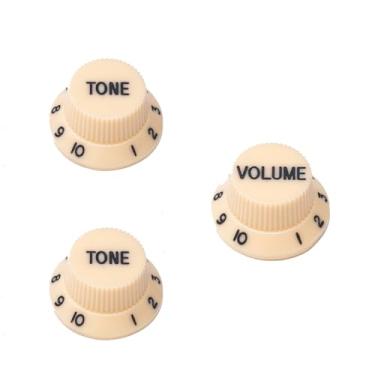 Imagem de DIAO79NI Botões Metric Strat 1 Volume 2 Tone Control Knobs Fine 18-Spline Set para Importação Squier Strat Style Guitarra Elétrica, Bege (Preto).
