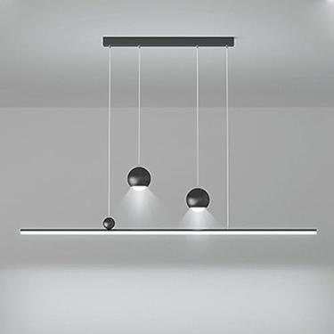 Imagem de Luminária pendente linear LED, lustre de tira longa, luminária minimalista de teto suspensa com holofote, luminária pendente para mesa de jantar, luminária para ilha de cozinha, escritório e