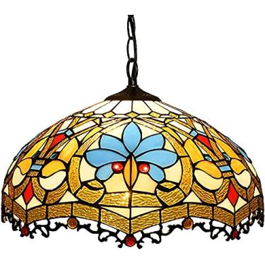Imagem de Lustres Country, Luminária de Teto de Vitral Barroco, Luminária Pendente Ajustável em Altura Quarto Sala de Estar Sala de Jantar Café Bar, 40cm (30cm)