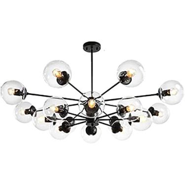Imagem de Lustre de vidro globo lustres, luz pendente, altura ajustável teto luminária suspensa para cozinha sala estar sala jantar quarto (cor transparente, 16 luzes)