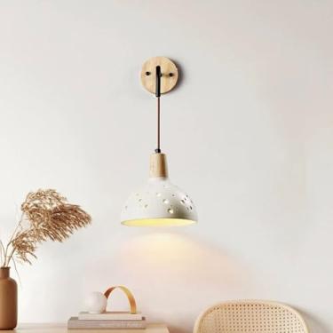 Imagem de Luminária de parede de madeira retrô, luminária de parede de cimento vintage, luminária rústica de parede de concreto Wabi Sabi, luminária de decoração de fio de madeira maciça nórdica moder