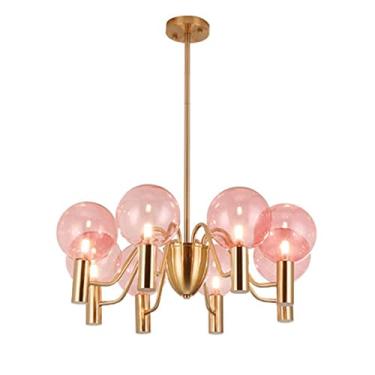 Imagem de Lustre moderno de vidro com bola de vidro, lustre moderno de vidro colorido com globo de vidro, luminária pendente de teto com abajur de vidro rosa para quarto de meninas, banheiro, estudo,