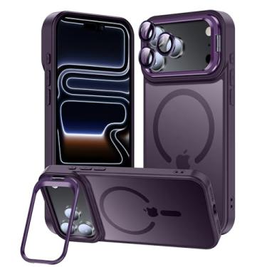 Imagem de TOBOVON Capa para iPhone 17 Pro Max, compatível com MagSafe, com suporte de anel de câmera integrado e protetor de lente, capa magnética fina translúcida fosca de grau militar com proteção contra