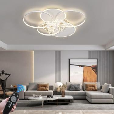 Imagem de Luminária de teto LED moderna redonda com controle remoto 100 cm lâmpada de sala de estar grande acrílico design personalizado iluminação adequada para quarto escritório hotel cozinha lustre