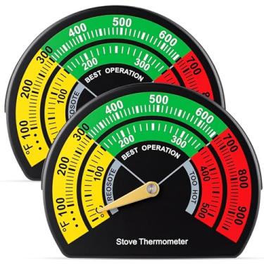 Imagem de Frienda Termômetro de fogão a lenha com mostrador grande de 8,5 cm, 2 peças, medidor magnético de temperatura do forno a gás, termômetro de tubo para queima de madeira, chaminé, combustão, evitar