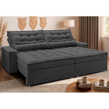 Imagem de Sofá Retrátil e Reclinável 3,12m Molas Ensacadas Belle Boucle Cinza Escuro Cama Inbox