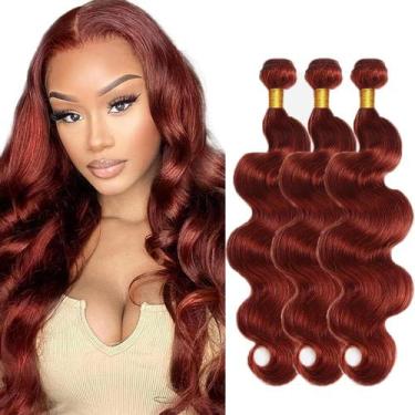 Imagem de 33 Brazilian Virgin Body Wave Hair, vermelho cobre, 3 pacotes de 50-60