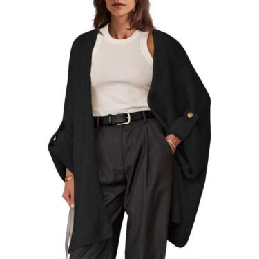 Imagem de Suéter de cardigã Saodimallsu feminino grande, comprido, preto