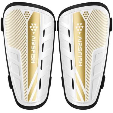 Imagem de Caneleiras de futebol AirsFish Kids Youth Small branca+dourada CE