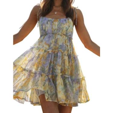 Imagem de Vestido Gihuo Floral Mini Boho Flowy Skater Ruffle Beach 2024