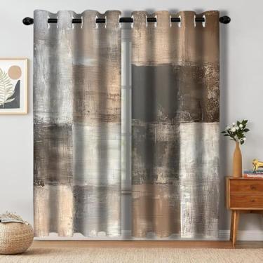 Imagem de Cortina blackout abstrata cinza marrom, rústica de fazenda, acrílica, estética, vintage, decoração de sala de estar, quarto, cortinas de janela escurecidas, tratamentos, 2 painéis 132 x 246 cm