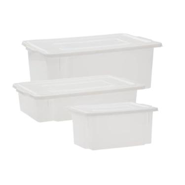 Imagem de Kit 3 Caixa Alimentícia Com Tampa Multiuso Frigorifica 5l + 15l + 25l