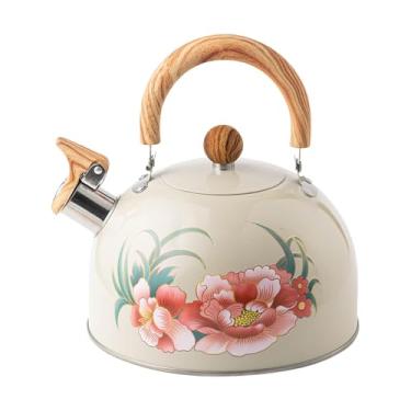 Imagem de SiaBiced Chaleira de aço inoxidável com padrão de flor de peônia, moderna, leve e antiferrugem para bule de chá de indução a gás