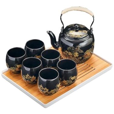 Imagem de Conjunto de chá preto com bandeja, conjunto de chá de porcelana preta, 1 conjunto de bule, 6 xícaras de chá, 1 bandeja de chá, 1 filtro de aço inoxidável, conjunto de chá de cerâmica requintado para