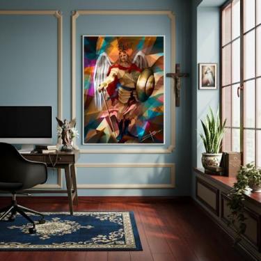 Imagem de Quadro Decorativo Abstrato de São Miguel Arcanjo - 70x50cm - Quadros O
