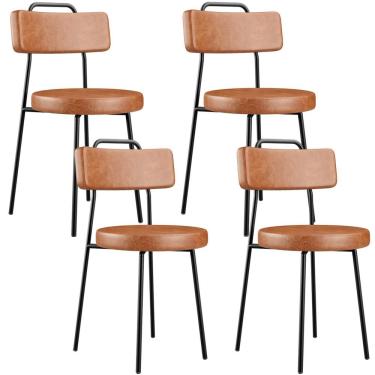 Imagem de Kit 04 Cadeiras Decorativas Estofada Para Sala De Jantar Barcelona L02 Couríssimo Camel - Lyam Decor