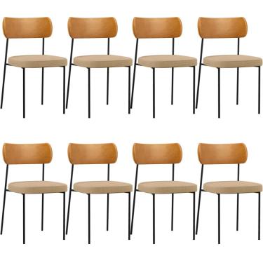 Imagem de Kit 08 Cadeiras Para Sala De Jantar Melina L02 Couríssimo Whisky Linho Bege Escuro - Lyam Decor