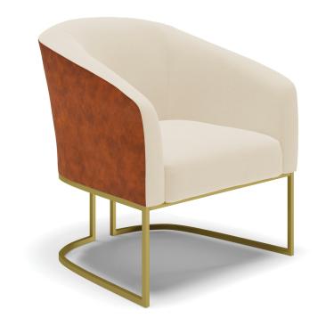 Imagem de Cadeira Sala de Jantar Base Industrial Dourada Stella Noz/Linho D03 - D'Rossi