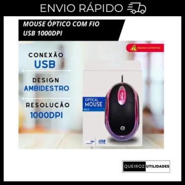 Imagem de Mouse USB Com Fio Preto  Simples, Eficiente e Econômico para PC e Note