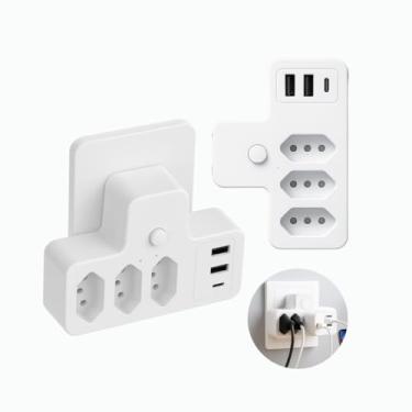 Imagem de Extensão Elétrica adaptador de Tomada Múltiplo com 3 Entradas Brasileiras e 2 Interfaces USB, 1 Porta USB Tipo-C, Régua Tomada, Régua de Energia