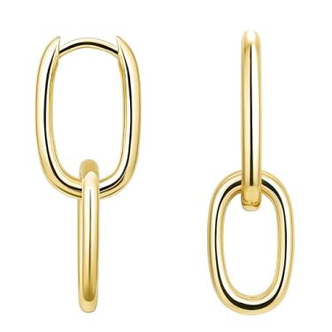 Imagem de Poxtex Brincos de ouro para mulheres modernos, brincos de argola banhados a ouro 14 K, grossos, leves, modernos, joias femininas, presentes, Large, Aço inoxidável, Sem pedra preciosa