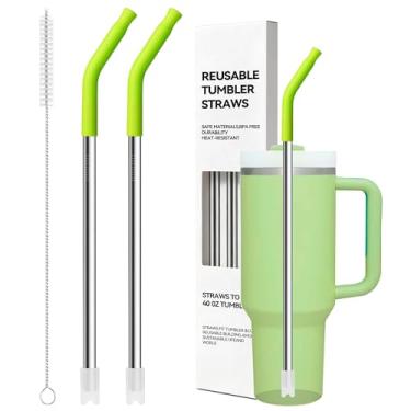 Imagem de Snowfall Canudos de metal para copo Stanley 1,134 g, canudos longos reutilizáveis de aço inoxidável com ponta de silicone para copo simples e moderno de 40 OZTumbler (verde maçã)