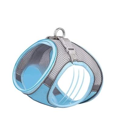 Imagem de Coleira de Cachorro Peitoral Trela Para Cães Cão Cachorros e Gatos Pet Colete Com Guia Malha de Náilon (Azul,M 6-7kg)