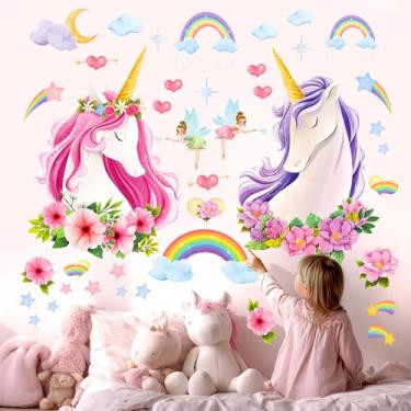 Imagem de DECOWALL SG-2105 Adesivos de parede de unicórnio grande arco-íris crianças decalques coloridos removíveis para meninas quarto berçário sala de estar arte decoração de casa decoração infantil princesa infantil