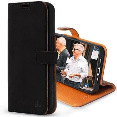 Imagem de Snakehive Carteira vintage para Apple iPhone 15 Pro Max || Capa de telefone carteira de couro real || Couro genuíno com suporte de visualização e suporte para 3 cartões || Capa flip com compartimento para cartão (preto)
