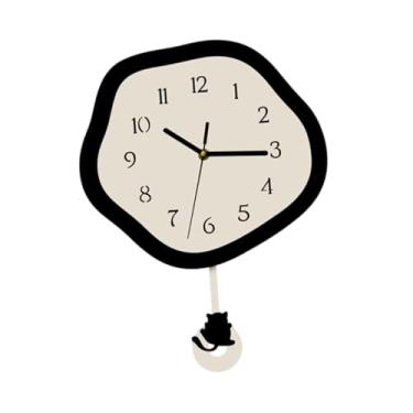 Imagem de Wswqop Relógio de parede decorativo de gato, ornamento minimalista e moderno, relógio de parede decorativo para ambientes internos, sala de jantar, sala de, Branco