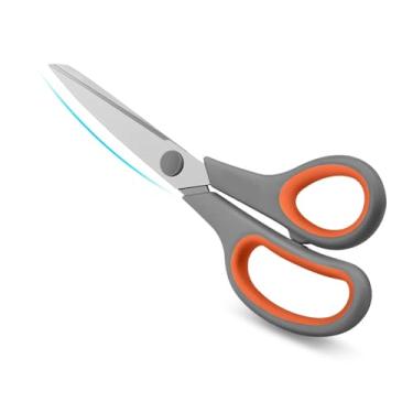 Imagem de Tesoura resistente de 20 cm com lâminas afiadas e alças confortáveis para casa, escritório, escola e artesanato (cinza laranja)