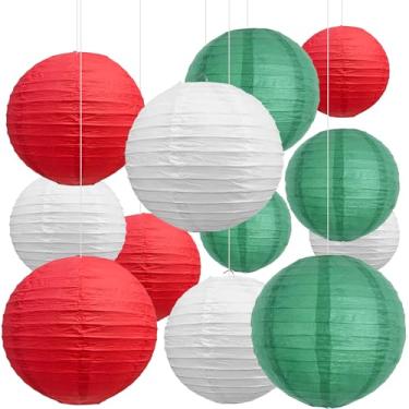 Imagem de BEISHIDA 12 peças de lanternas de papel vermelhas verdes brancas decorativas penduradas em papel para Natal, aniversário, noiva, casamento, decoração de casa, decoração ao ar livre, decoração de festa