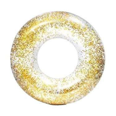 Imagem de Boia Redonda 70cm Transparente Com Glitter Adulto Piscina Praia Inflavel Elegante E Atraente Adequado Para Piscinas Internas Praias Ao Ar Livre Festas E Encontros CelebraçõEs Festivas(Dourado)