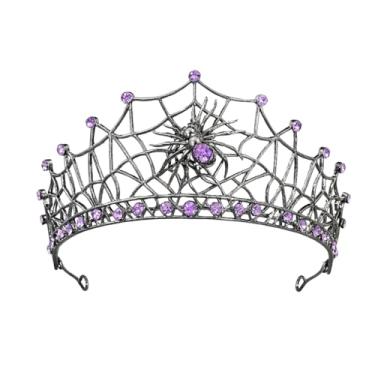 Imagem de Tiara de teia de aranha roxa gótica com aranha 3D para mulheres, meninas, cosplay de Halloween, tiara de rainha escura, tiara de strass para baile de máscaras, casamento, formatura, palco, acessórios