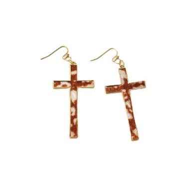 Imagem de Brincos pendentes de cruz marrom requintados brincos de metal texturizado acessórios modernos presente criativo