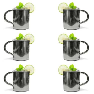 Imagem de Kit 6 Canecas Moscow Mule Lisa Drink Aço Inox Premium 420Ml