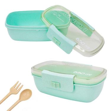 Imagem de Marmita Pote 650ml Com Tampa Garfo Colher Freezer Micro-ondas Fit Verde