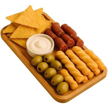 Imagem de Petisqueira Bambu Retangular Bandeja Petiscos Aperitivos Frios 26cm