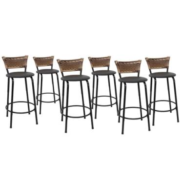 Imagem de Kit com 6 Banquetas 60cm Estrutura Preta Encosto Cappuccino Ideal Para Balcão Ilha Bancada Área de Lazer Cozinha Gourmet Bar Lanchonete Piscina (Assento Preto)