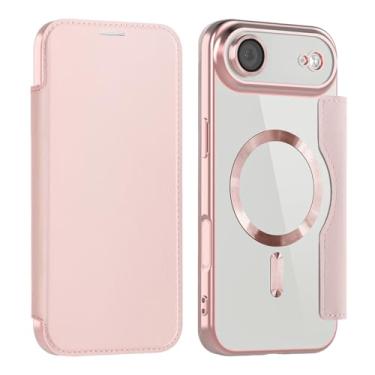Imagem de MRRSIWEI Capa carteira para Apple iPhone 17 Air com porta-cartão, elegante à prova de choque de couro PU magnético negócios bloqueio RFID capa transparente para iPhone Air.Business Pink