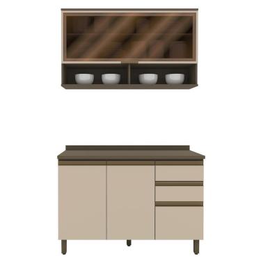 Imagem de Cozinha Modulada Connect 2 Peças Com Aéreo Basculante E Balcão 120cm Duna/cristal - Móveis Henn Duna/cristal