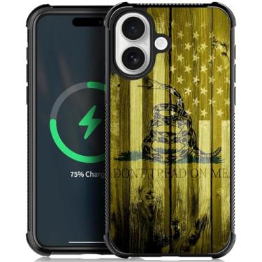 Imagem de CARLOCA Capa para iPhone 17 compatível com Magsafe Dont Tread On Me Padrão de bandeira dos EUA para meninas ultra proteção à prova de choque silicone macio TPU antiderrapante traseira