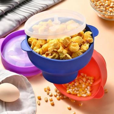 Imagem de 1 máquina de fazer pipoca dobrável para micro-ondas, pipoqueira de silicone com tampa, recipiente de pipoca que economiza espaço, para uso em viagem em casa (azul)