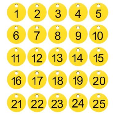 Imagem de PATIKIL 1 a 25 etiquetas numéricas, 25 peças, etiquetas redondas com número de identificação, chaveiro numerado de plástico para armários de bagagem, organizador de cabides de vendas de campo
