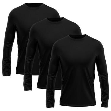 Imagem de Kit 3 Camisetas Masculina Manga Longa Dry Proteção Solar UV Segunda Pele Treino-Masculino