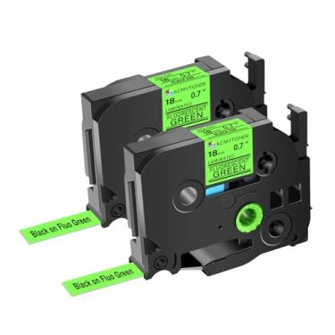 Imagem de KCMYTONER Pacote com 2 fitas adesivas compatíveis com Ptouch TZe-D41 TZ-D41 TZe TZ 18 mm 0,7 polegadas laminada preta em verde fluorescente fita adesiva para PT-D600 PT-D610BT PT-D600VP PT-P710BT