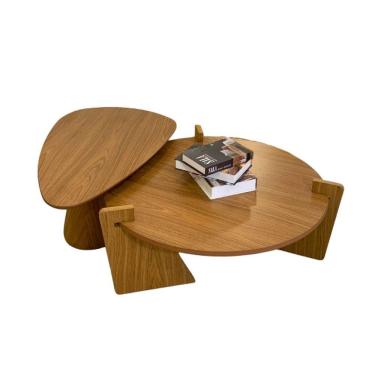 Imagem de Conjunto Mesa Fluid De Centro Orgânica 100x60cm & Redonda 90cm Madeira Freijó