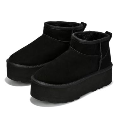 Imagem de Project Cloud Feminino Mini Botas de Plataforma para – Bota de Tornozelo Forrada de Pele de Camurça Genuína Plataforma Aconchegante, Palmilha de Espuma Viscoelástica – Botas de Inverno Antiderrapantes – Botas de Neve Clássicas Internas e Externas (Huggy, Pretas, 10)
