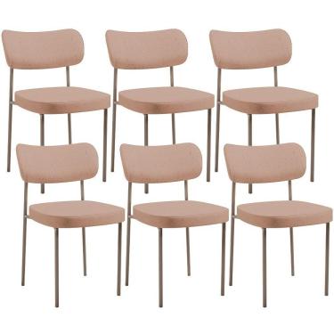 Imagem de Kit 06 Cadeiras Estofadas Para Sala De Jantar Melina Base Arena L02 Linho Rosê - Lyam Decor